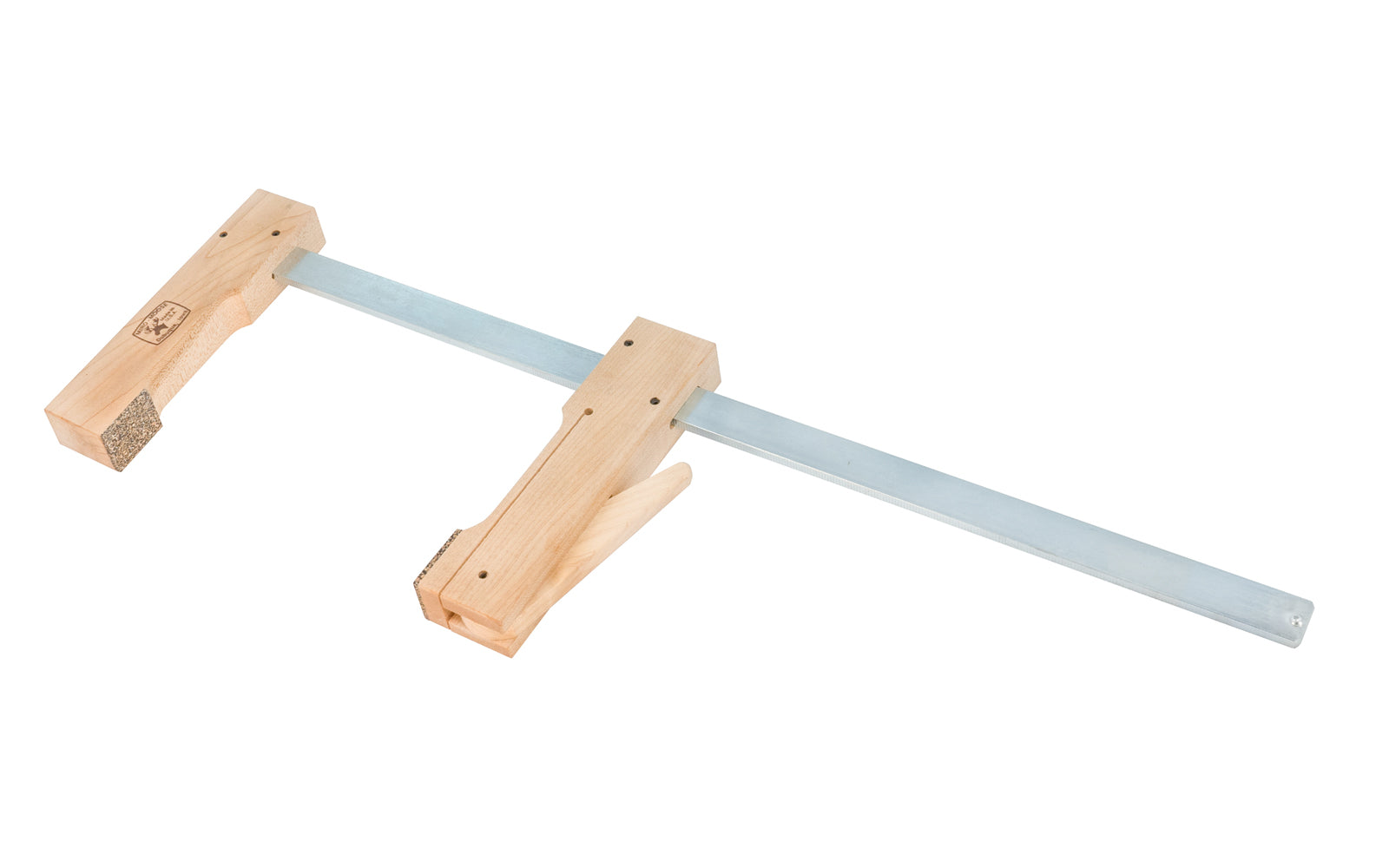This "Miro-Moose" Maple cam clamp by Dubuque Clamp Works is a lightweight wooden cam clamp with a 16" opening capacity & 4-1/2" deep throat. The upper jaw slides into position, & the offset cam lever delicately locks the work piece in place giving strong pressure. The clamp has cork pads. Made in USA. Model 00018