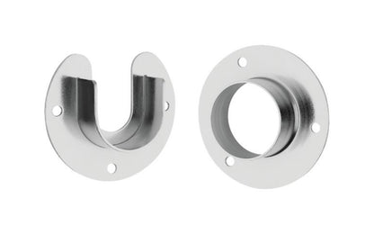 High quality closet rod flange set. Strong pole supports made of zinc material with a plated finish. The flanges have the deep pole sockets & provide the strong & safe rod support. Works with closet poles up to 1-5/16" diameter.  National Hardware - Stanley Home designs. Available in chrome, oil rubbed bronze, satin nickel, & white color finishes