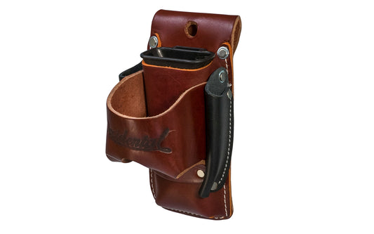 Made in USA - This Occidental Leather 4-in-1 holder provides 4x the tool capacity in the space of one holder. Holders for tape, lumber crayon or screw driver, pencil - Riveted - Hammer Holster - Hand Made - 759244305906 - 4-in-1 Tool Holder Holster - Model 5523 - Steel Clip Attached - Fits up to a 3" work belt 