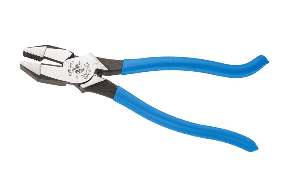 Klein Tools 9-1/4" Ironworker's Pliers "Heavy Duty" D2000-9ST cuts ACSR, screws, nails & most hardened wire. It can twist & cut soft annealed rebar tie wire as well. It has a high-leverage design; rivet is closer to the cutting edge for 46-Percent greater cutting & gripping power. 9-1/4" overall length. 092644703829