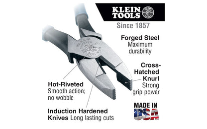 Klein Tools 9-1/4" Ironworker's Pliers High Leverage "New England Nose" D213-9NE twist & cut soft annealed rebar tie wire. These High-Leverage, Side-Cutting Pliers features a rivet closer to the cutting edge which provides 46% more cutting & gripping power than other pliers. 9-1/4" overall length. 092644700422
