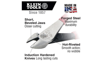 These Klein Tools 8" Diagonal Cutting Pliers D228-8 have a high-leverage design to provide 36% greater cutting power than other pliers. The hot-riveted joint ensures smooth action with no handle wobble. Klein Tools specializes in making some of the world's finest pliers. 8" overall length. 092644720406