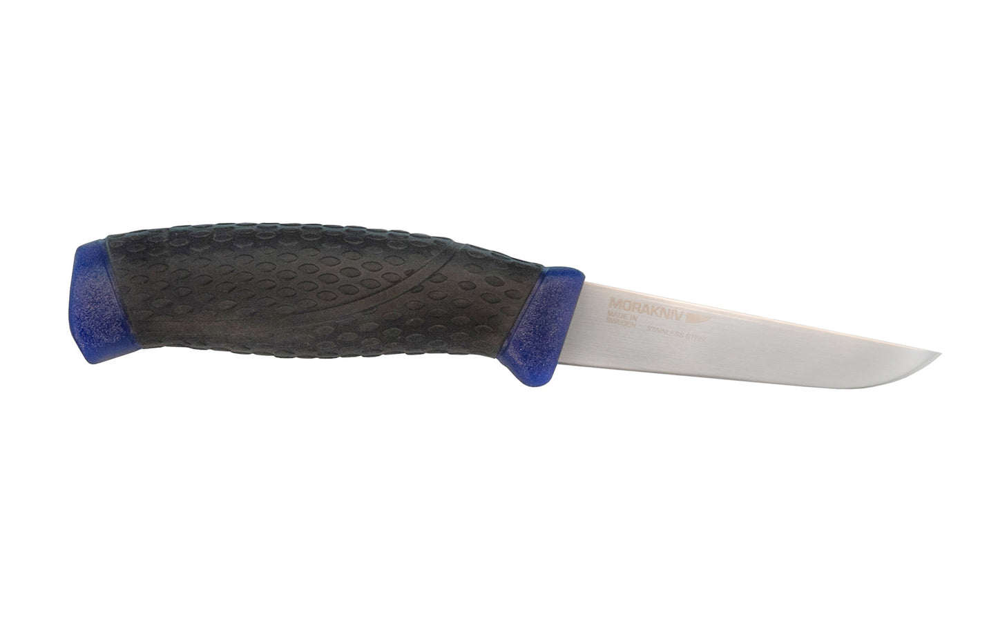 Mora Stainless Steel Flex Knife 3-1/2" long sharp fixed blade. A special knife for when a little flex is needed when cutting. Quality sharp stainless steel with a nice polished finish. It is excellent for cutting rubber & silicone, especially in bathrooms.  Mora 11402 ~ 7391846010890 ~ Made in Sweden.