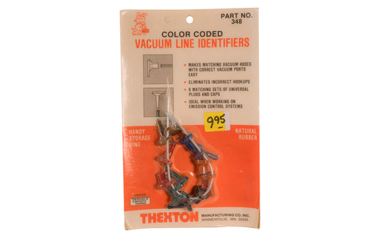 Thexton Vacuum Line Indentifiers. Natural rubber - color coded. Part No. 348.  Thexton Manufacturing Company, Minneapolis MINN.