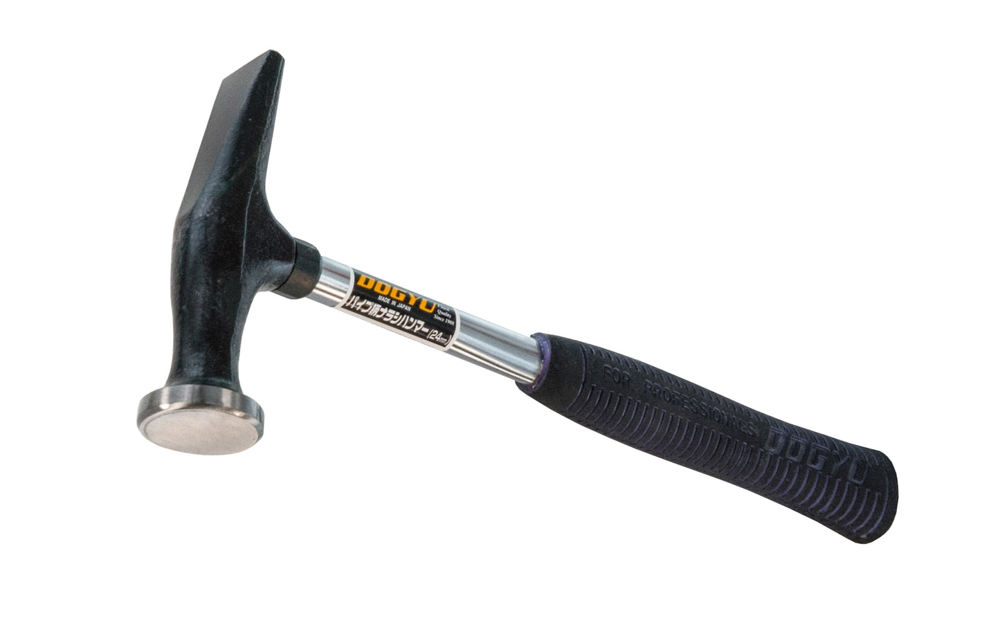 Japanese Dogyu Narashi Sheet Metal Hammer. Hardened hollow steel handle with a cushion grip. 680 g  /  24 oz weight.  Made in Japan. 4962819006344