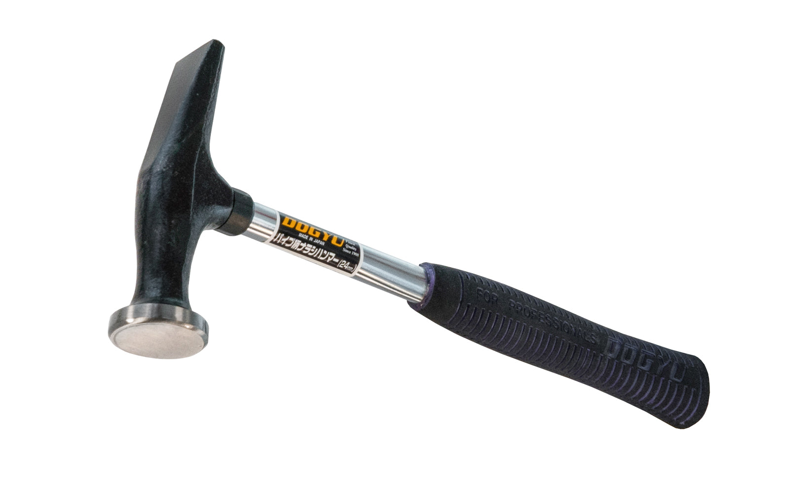 Japanese Dogyu Narashi Sheet Metal Hammer. Hardened hollow steel handle with a cushion grip. 680 g  /  24 oz weight.  Made in Japan. 4962819006344