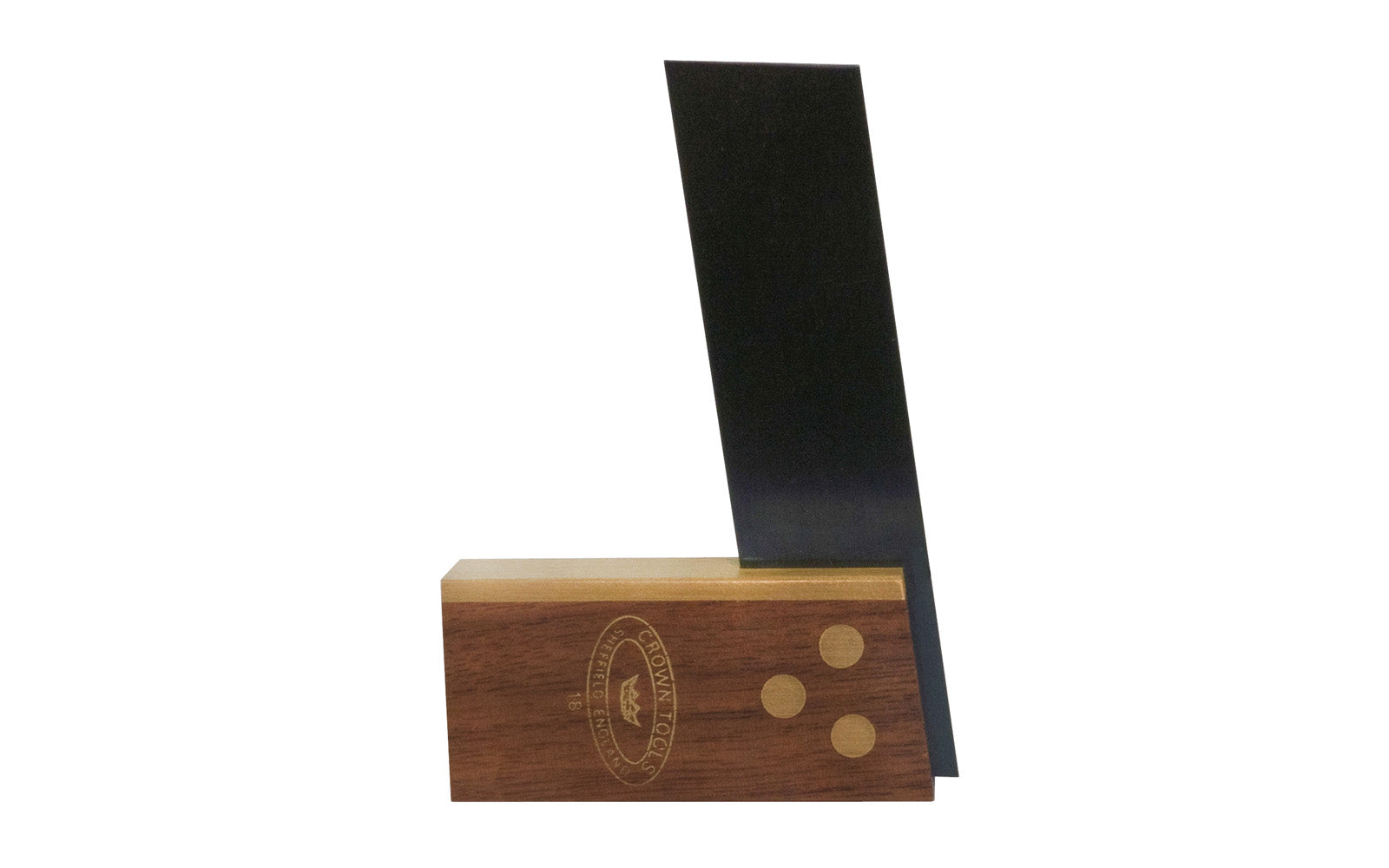 1:8 pitch dovetail square made by Crown Tools in England. Model 1238. This 1:8 pitch gauge is designed for Hardwood. The blued steel blade is hardened & tempered, & the base stock is made of Walnut with solid brass fittings. Great quality tool for dovetail joints. 8:1 pitch dovetail gauge made in Sheffield, England.