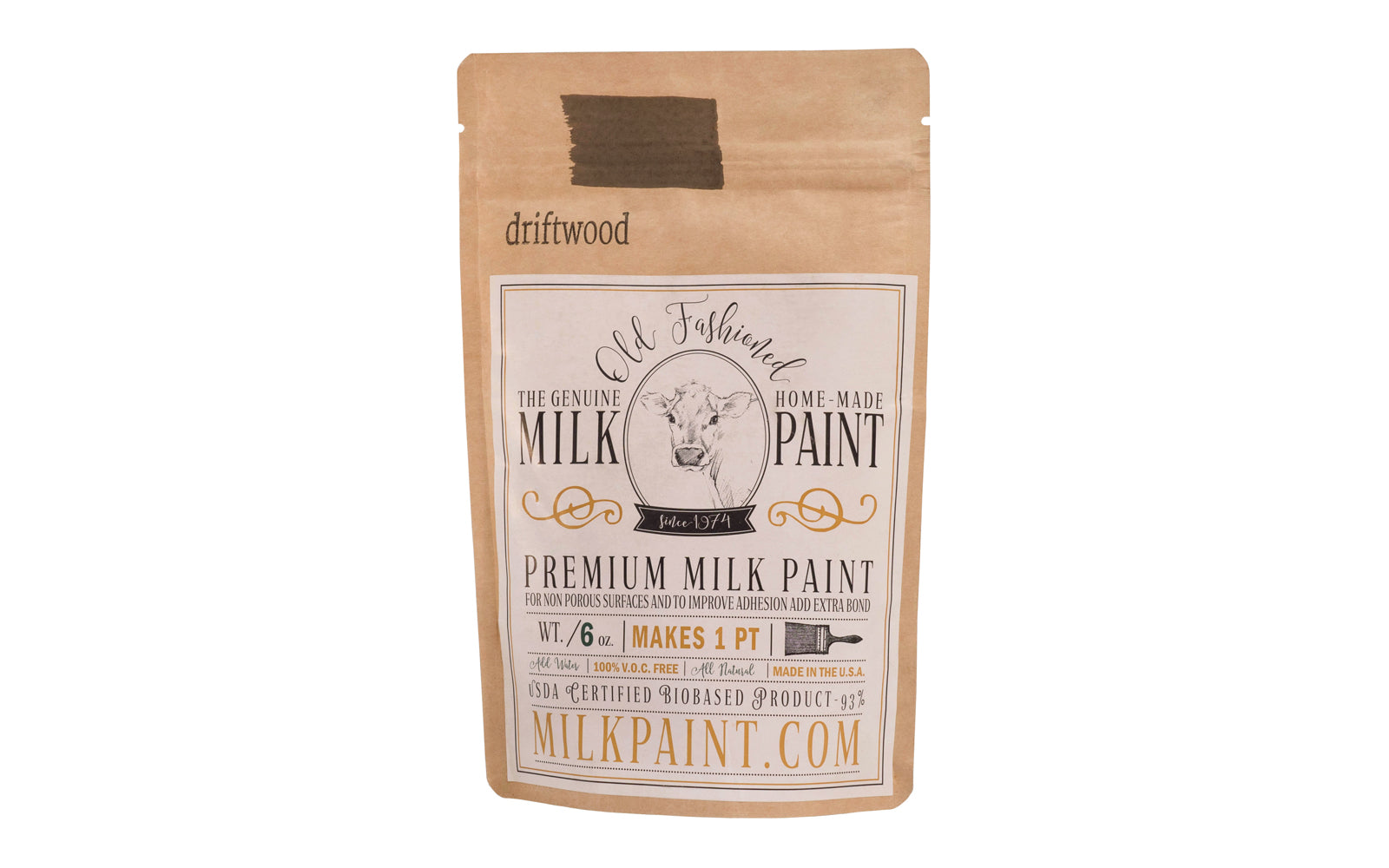 This Milk Paint color is "Driftwood" color - Dusty brown with gray undertones. Comes in a powder form, you can control how thick/thin you mix the paint. Use it as you would regular paint, thinner for a wash/stain or thicker to create texture. Environmentally safe, non-toxic & is food safe. 100% VOC free. Powder Paint. Made in USA