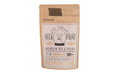 This Milk Paint color is "Driftwood" color - Dusty brown with gray undertones. Comes in a powder form, you can control how thick/thin you mix the paint. Use it as you would regular paint, thinner for a wash/stain or thicker to create texture. Environmentally safe, non-toxic & is food safe. 100% VOC free. Powder Paint. Made in USA