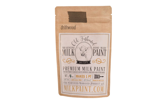 This Milk Paint color is "Driftwood" color - Dusty brown with gray undertones. Comes in a powder form, you can control how thick/thin you mix the paint. Use it as you would regular paint, thinner for a wash/stain or thicker to create texture. Environmentally safe, non-toxic & is food safe. 100% VOC free. Powder Paint. Made in USA