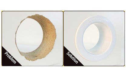  FastCap Dually Grommet is what cabinet makers have been asking for. It is a dual-sided interference locking grommet that finishes both sides of your hole. Works with depths from 3/4” to 2 1/2”. It snaps together to give holes a finished look in seconds. its 2-1/2" holes - 2-1/2" OD,  2-1/4" ID. Fully paintable
