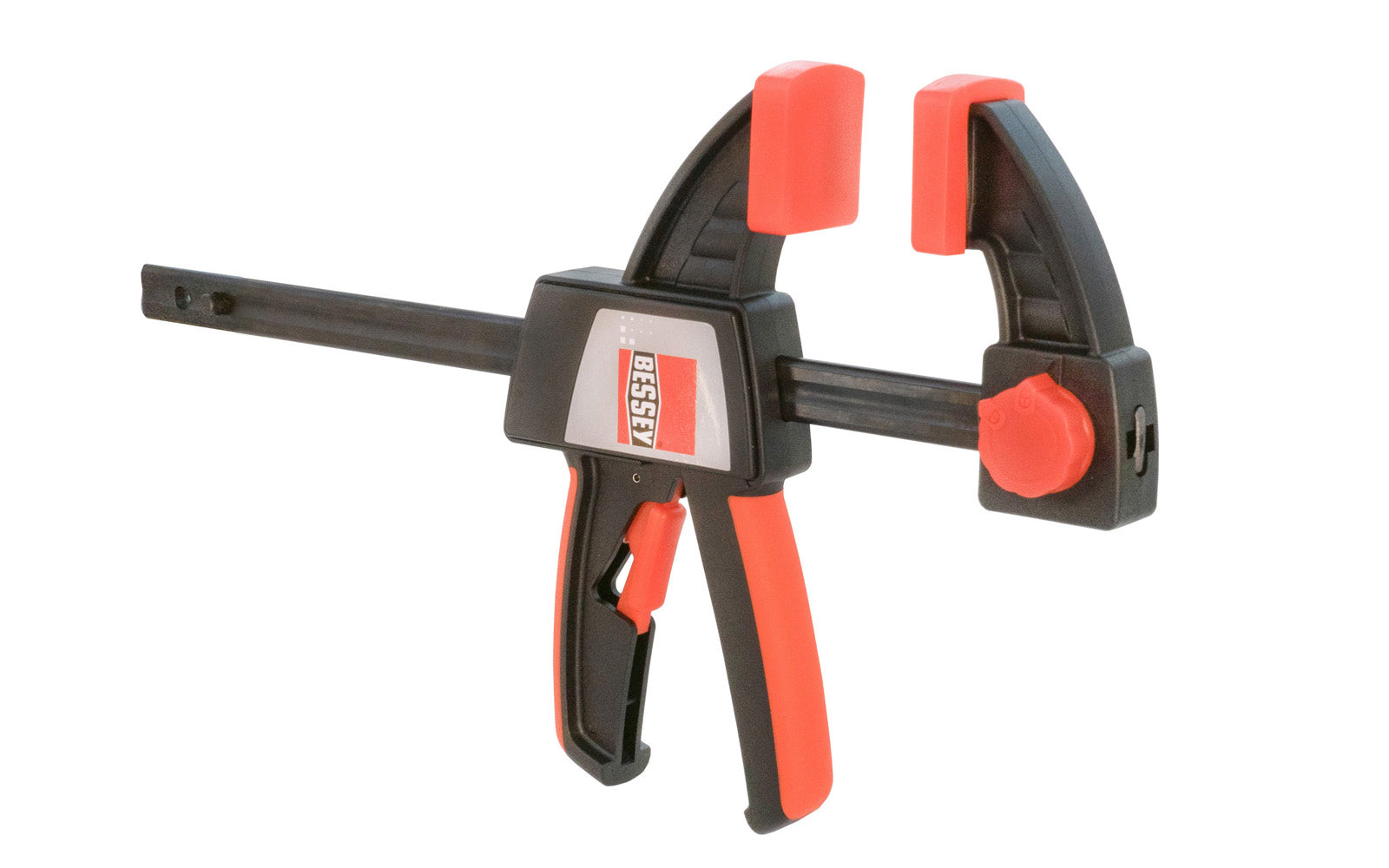 Bessey 6" One-Handed Clamp ~ EZS 15-8. 6" max opening - 3-1/2" throat depth. Intelligent release mechanism on clamp, the upper section can quickly convert from clamping to spreading without tools. Soft pads. 445 lbs. clamping force. Well balanced, ergonomic design for easy, single-handed use. 788502200219