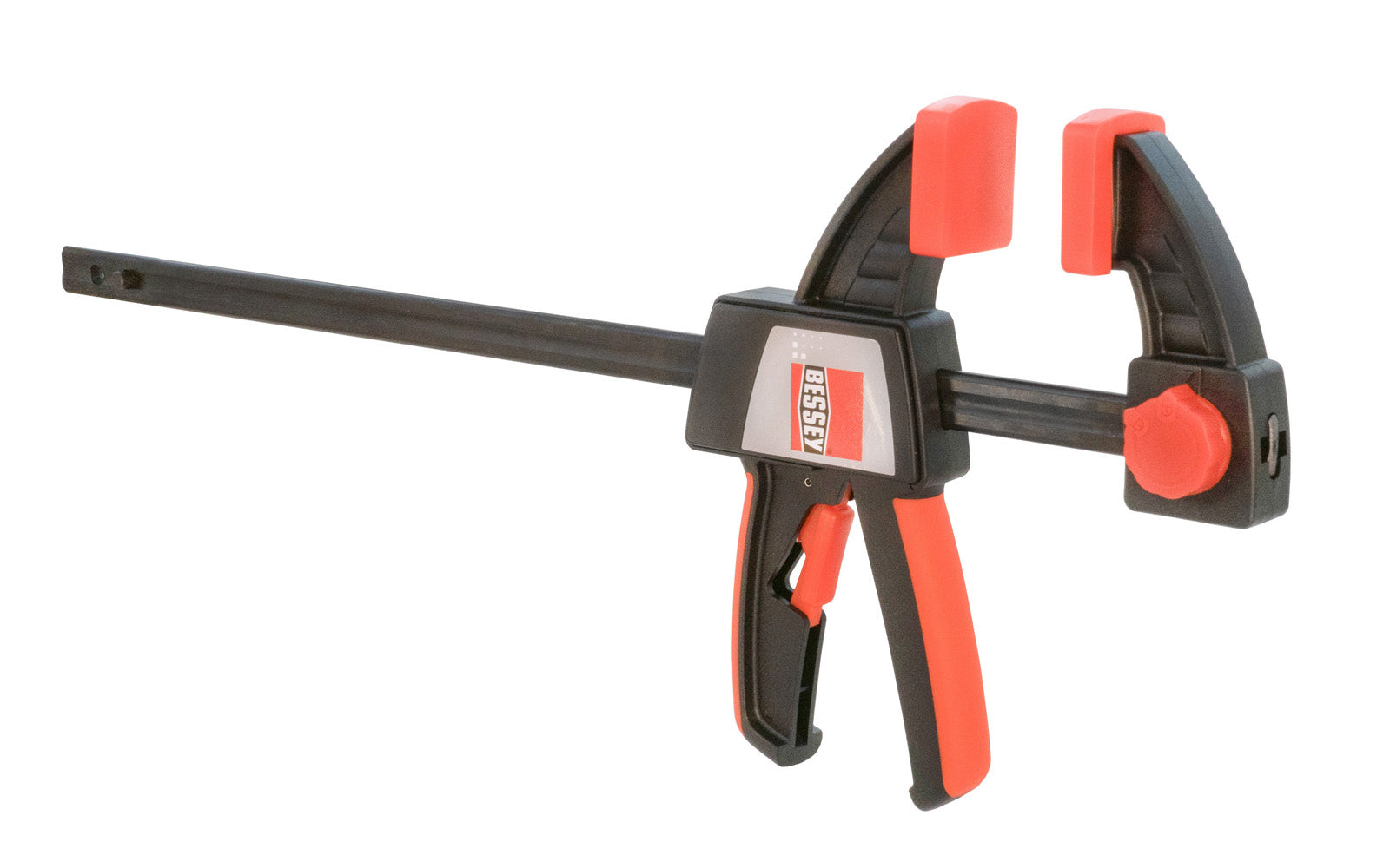Bessey 12" One-Handed Clamp ~ EZS 30-8. 12" max opening - 3-1/2" throat depth. Intelligent release mechanism on clamp, the upper section can quickly convert from clamping to spreading without tools. Soft pads. 445 lbs. clamping force. Well balanced, ergonomic design for easy, single-handed use. 788502200226
