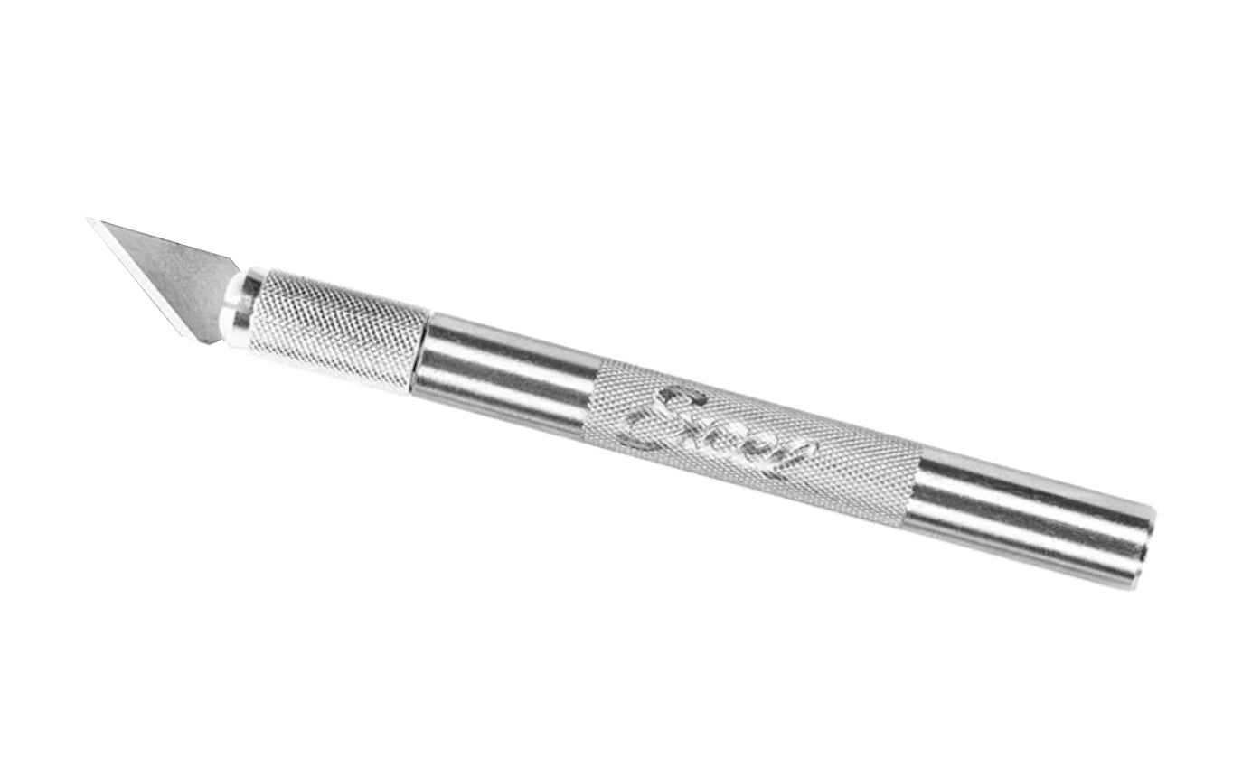 Excel K2 Knife. Aluminum Craft & Hobby Knife by Excel Blades is a precision craft knife with special screw for extra blade security & stabilization. It comes with a replaceable super sharp carbon steel #24 blade & a snug fitting safety cap. Made in USA.