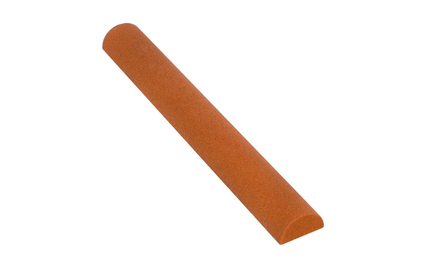 Norton Half Round File Stone 4" x 1/2". Half Round stones offer both a round & a flat surface for imparting a fine finish on precision machine parts, tools & dies. To improve sharpening & reduce clogging, use with oil. Composed of an aluminum oxide abrasive. Oilstone made by Norton, Saint Gobain. Model FF344.