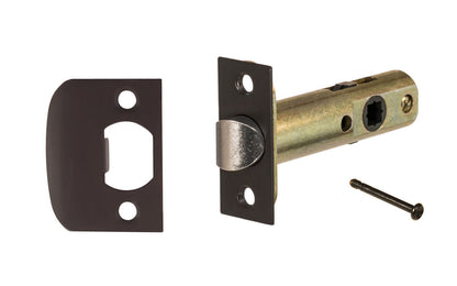 Vintage-style Hardware · Traditional & Classic Tubular Spring Latch for Doors with Locking Pin for (Privacy) Function ~ 2-3/8" Backset. Steel casing & solid brass plates. For vintage antique door knobs, or reproduction door knobs. Oil Rubbed Bronze finish