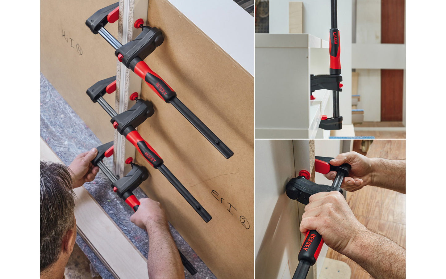 Bessey GearKlamp - 24" Opening Capacity ~ GK60 creates the possibility of reaching "into” confined spaces to achieve clamping solutions. Fast action, secure clamping force up to 450 lbs. 24" max opening - 2-3/8" throat depth. Quick-release shift button to quickly adjust sliding bar. Model GK60. 788502204453