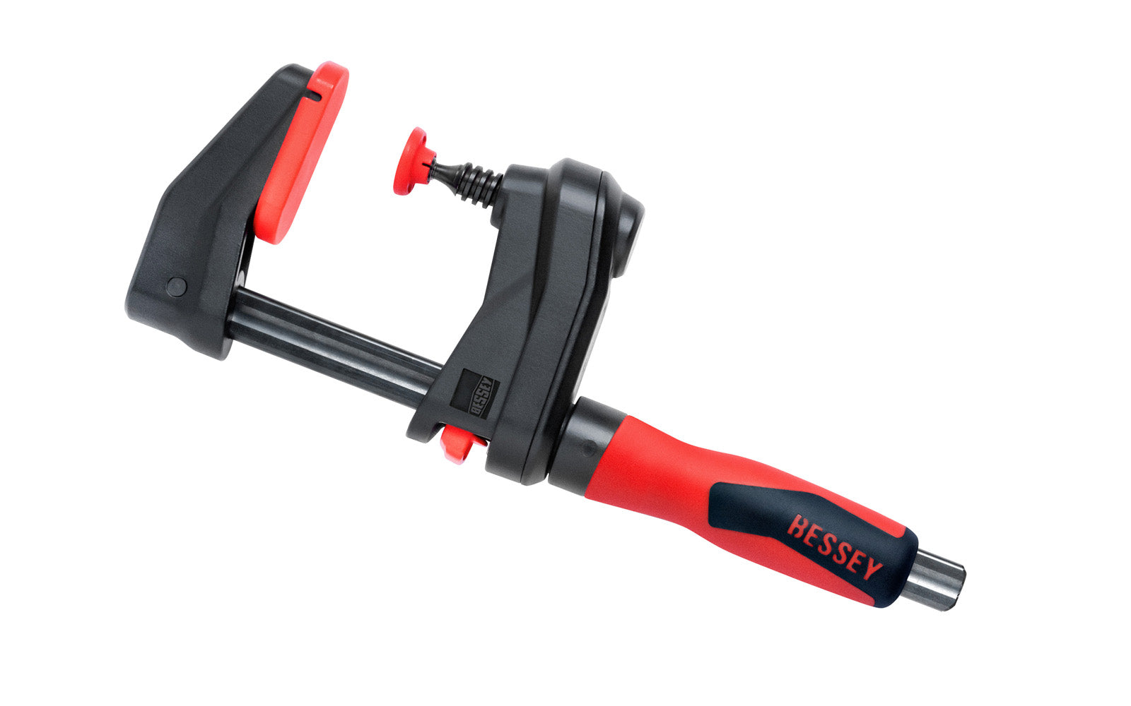 Bessey GearKlamp - 6" Opening Capacity ~ GK15 creates the possibility of reaching "into” confined spaces to achieve clamping solutions. Fast action, secure clamping force up to 450 lbs. 6" max opening - 2-3/8" throat depth. Quick-release shift button to quickly adjust sliding bar. Model GK15. 788502204422