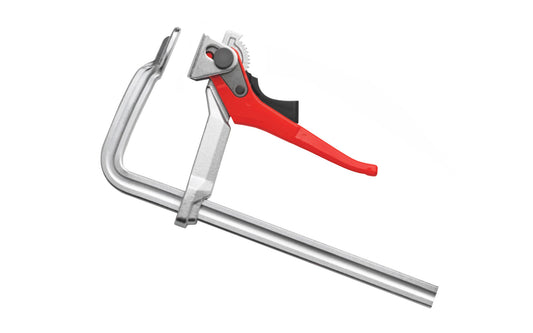 These Bessey All-Steel Lever Bar Clamps "classiX" GSH Series are quick lever clamps. They are secure & unaffected by vibrations with strong, high clamping force. Secure ratchet mechanism. Non-slip trigger release. Classic profiled rail. Large tilting pressure plate. Available in 4", 8", 12" & 20" clamping capacities.