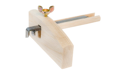 Made in Japan ~ Mortice Gage ~ Mortise Gauge ~ Yoita Kiki Kogyo ~ Japanese Marking Gauge ~ Single Beveled Blades ~ Double Arms ~ Two Rods ~ Etched measurements on carbon steel cutters ~ Japanese White Oak ~ single-bevel cutting blades, which makes clean marks on material without tearing the grain ~ Adjustable