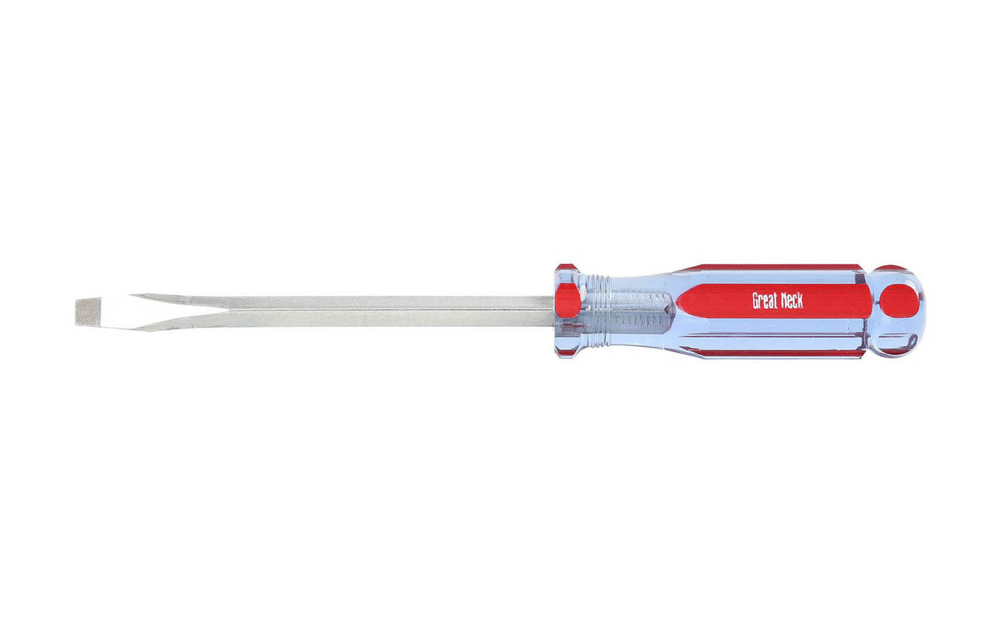 GreatNeck Model A66SC. 5/16" x 6" long blade. Great Neck Screwdriver. Precision Ground Sandblasted Tip for a More Secure Fit. Square Shank Provides Additional Turning Capabilities. 10-1/2" overall length. Chrome Vanadium Steel for strength & durability. Acetate Handle. Great Neck's A-Series Screwdriver. 076812022448