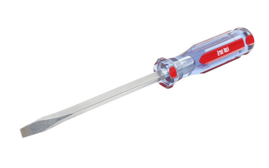 GreatNeck Model A66SC. 5/16" x 6" long blade. Great Neck Screwdriver. Precision Ground Sandblasted Tip for a More Secure Fit. Square Shank Provides Additional Turning Capabilities. 10-1/2" overall length. Chrome Vanadium Steel for strength & durability. Acetate Handle. Great Neck's A-Series Screwdriver. 076812022448