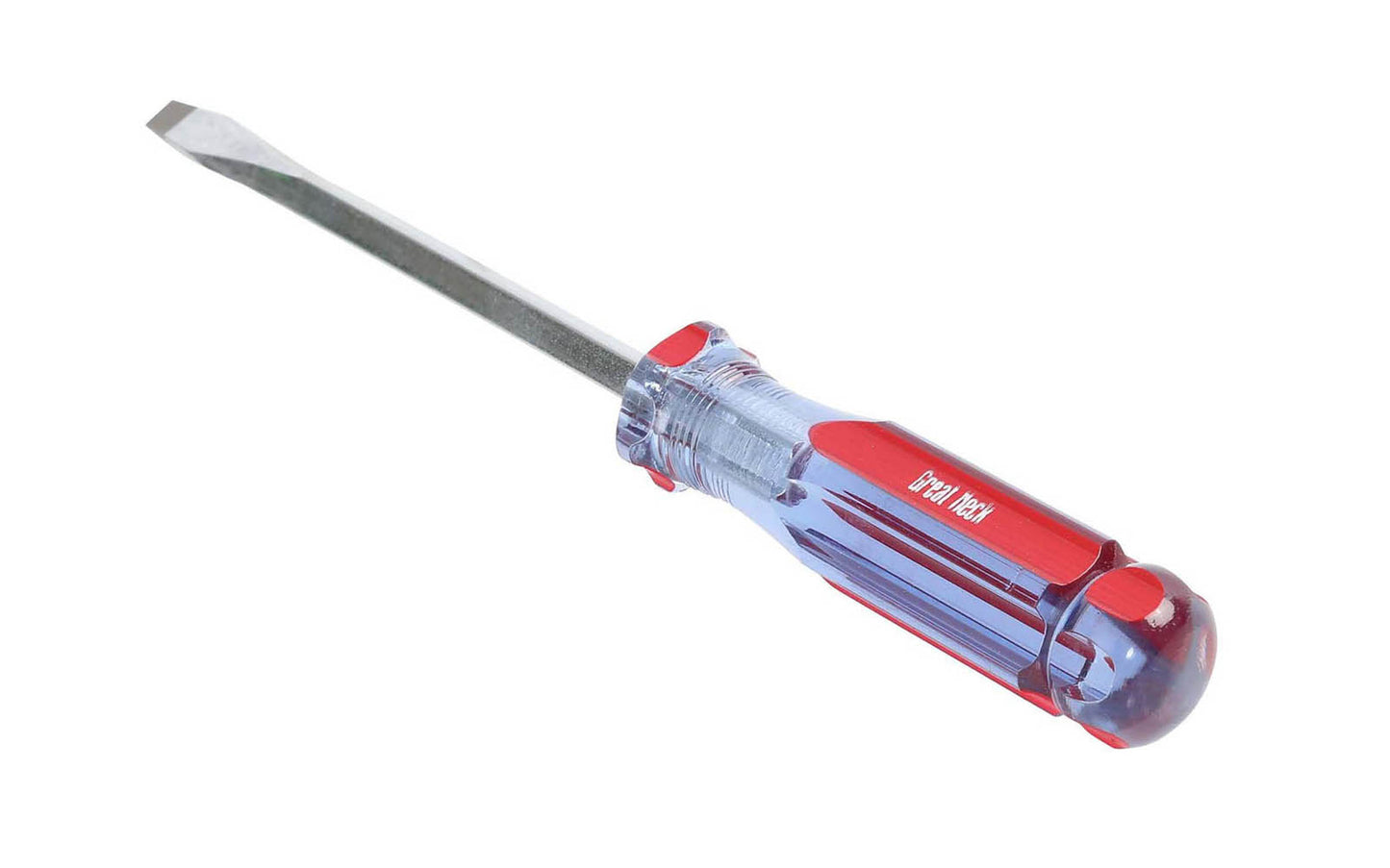 GreatNeck Model A66SC. 5/16" x 6" long blade. Great Neck Screwdriver. Precision Ground Sandblasted Tip for a More Secure Fit. Square Shank Provides Additional Turning Capabilities. 10-1/2" overall length. Chrome Vanadium Steel for strength & durability. Acetate Handle. Great Neck's A-Series Screwdriver. 076812022448