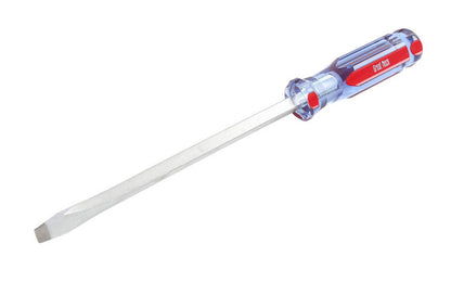 GreatNeck Model A88SC. 3/8" x 8" long blade. Great Neck Screwdriver. Precision Ground Sandblasted Tip for a More Secure Fit. Square Shank Provides Additional Turning Capabilities. 12-3/4" overall length. Chrome Vanadium Steel for strength & durability. Acetate Handle. Great Neck's A-Series Screwdriver. 076812020024