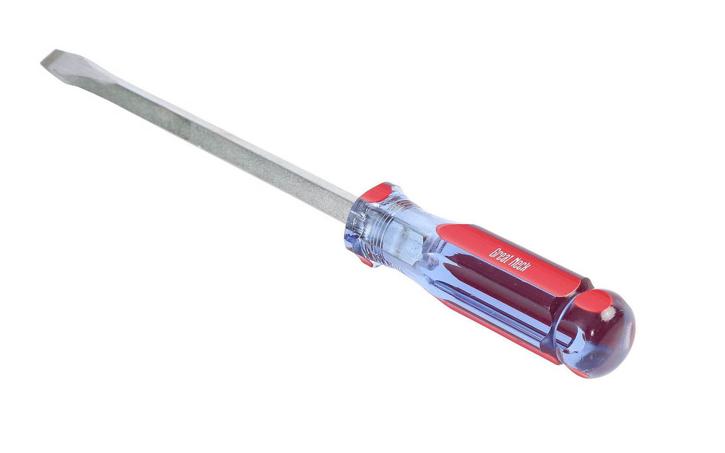GreatNeck Model A88SC. 3/8" x 8" long blade. Great Neck Screwdriver. Precision Ground Sandblasted Tip for a More Secure Fit. Square Shank Provides Additional Turning Capabilities. 12-3/4" overall length. Chrome Vanadium Steel for strength & durability. Acetate Handle. Great Neck's A-Series Screwdriver. 076812020024