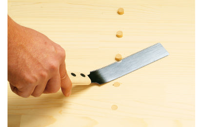 Made in Japan · Japanese Gyokucho Flush Cutting Double Edge Saw Model No. 1151 ~ Very flexible blade ~ Tapered blade - great for tight areas ~ Excellent for fine detail work ~ Blade is riveted in a Beechwood handle ~ A very flexible Japanese pull-saw that's great for fine delicate work & flush cutting