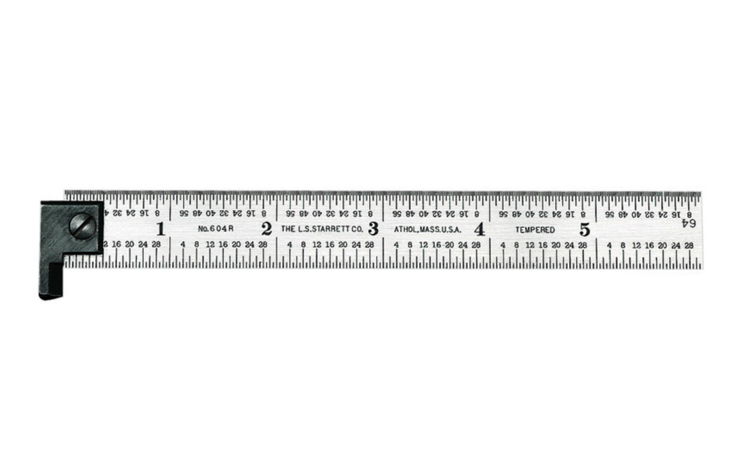 Starrett 6" Hook Rule - 1/8", 1/16", 1/32", 1/64" Grads.  Made in USA. Model H604R-6. 049659526677