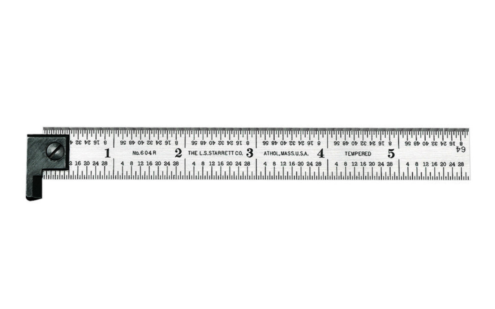 Starrett 6" Hook Rule - 1/8", 1/16", 1/32", 1/64" Grads.  Made in USA. Model H604R-6. 049659526677