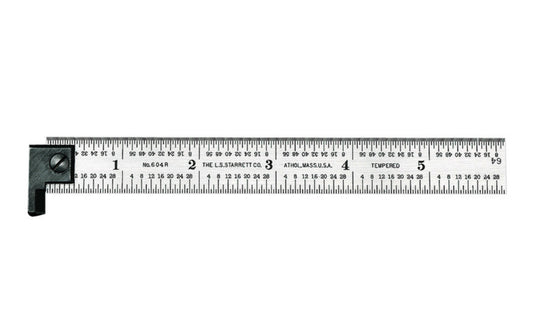 Starrett 6" Hook Rule - 1/8", 1/16", 1/32", 1/64" Grads.  Made in USA. Model H604R-6. 049659526677