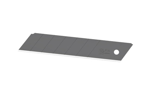 Olfa "HBB-20B" 25 mm Replacement Black Blades - 20 Pack. These blades have an exceptional razor-sharp edge. 25 mm (1") wide blade - Extra heavy duty snap-off blade. Premium black blade Japanese carbon tool steel coupled in a double-honed blade provide 25% more sharpness. 091511501278. Olfa Model HBB-20B. Made in Japan