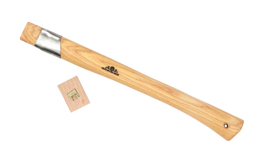 Gränsfors Bruk replacement hickory handle designed for the Outdoor Axe No. 425. The wooden shafts are impregnated with warm linseed oil & beeswax, which increases the quality of the shafts. Replacement handle has a collar guard & includes a wooden wedge & a three-legged iron wedge. Model No. 425H. 7391765425065