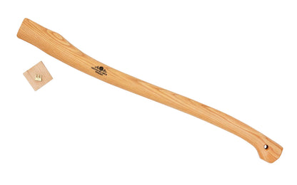Gränsfors Bruk replacement hickory handle designed for the Scandinavian Axe No. 430. The wooden shafts are impregnated with warm linseed oil & beeswax, which increases the quality of the shafts. Includes a wooden wedge & a three-legged iron wedge. Model No. 430H. 7391765430069