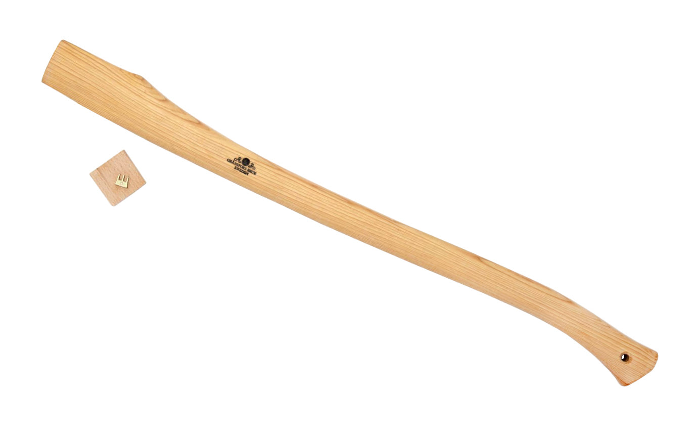 Gränsfors Bruk replacement hickory handle is designed for the American Felling Axe No. 434-1 head. Wooden shaft is impregnated with warm linseed oil & beeswax, which increases the quality. Gränsfors Bruk curved American Axe replacement handle includes a wooden wedge & a three-legged iron wedge. Model No. 434-1H. 7391765434166