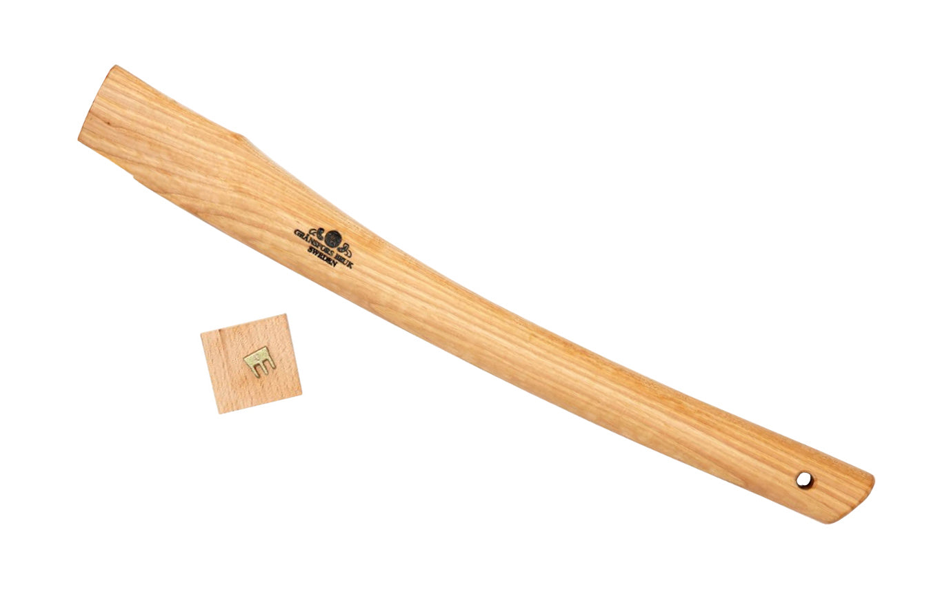 Gränsfors Bruk replacement hickory handle designed for the Mortise Axe No. 485 & the Gränsfors Bruk Broad Axes. The wooden shafts are impregnated with warm linseed oil & beeswax, which increases the quality of the shafts. include a wooden wedge & a three-legged iron wedge. Model No. 480H. 7391765480064