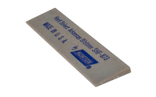 Hard Select Arkansas Knife File Stone ~ 3" x 3/4" x 1/8". This Norton Hard Arkansas Stone is a super-fine stone that is satisfactory for the final edge on woodworking cutting tools & knives. Use a few drops of mineral oil to prevent glazing while sharpening. Norton Model SHF-873 - 85283.