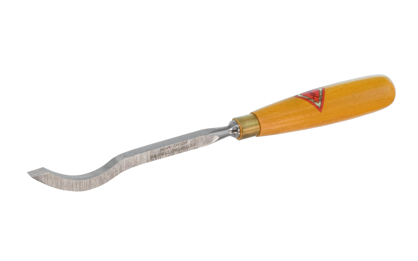 5/16" Swan Neck Mortise Chisel made by Henry Taylor in England. Use in conjunction with mortise chisels for cleaning the bottom of mortises, or other deep blind recesses. The curved blade helps to lever out waste. The chisel is levered in use, not struck. Henry Taylor - Diamic ~ Model No. F71. Made in England. 