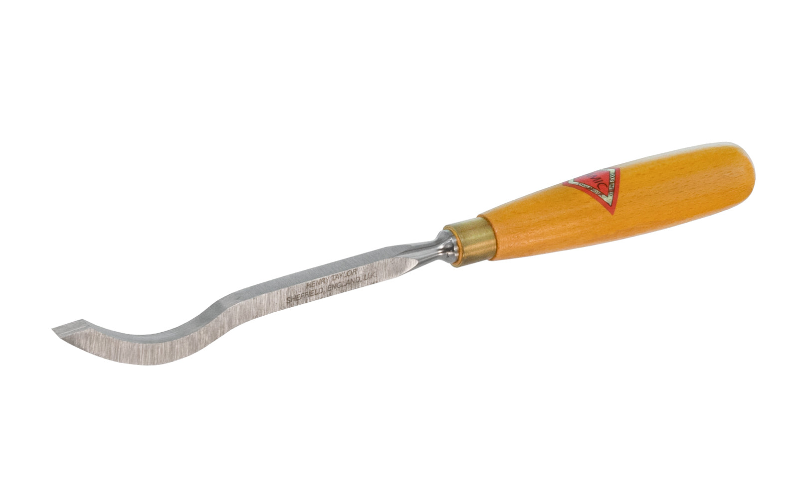 5/16" Swan Neck Mortise Chisel made by Henry Taylor in England. Use in conjunction with mortise chisels for cleaning the bottom of mortises, or other deep blind recesses. The curved blade helps to lever out waste. The chisel is levered in use, not struck. Henry Taylor - Diamic ~ Model No. F71. Made in England. 