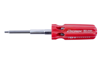 Picquic Model 88153 - Metric "Hex Calibre" with a solid handle for comfort & torque, & has no moving parts. Bits included: 2 mm, 2.5 mm, 3 mm, 4 mm, 5 mm, 5.5 mm, 6 mm size hex bits. Picquic TrueTorx Multi-Bit screwdriver with bit storage in handle. 57369881009. magnetic rare earth magnet holds the working bit in shank