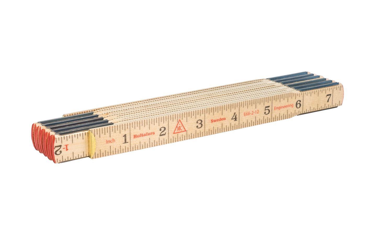 Hultafors 78" Swedish Engineer's Wooden folding rule manufactured from downy birch with Swedish steel joints, enabling thin sections & great flexibility. Engineering scale with 1/10th & 1/100th of a foot & traditional 1/16" scale with black & red markings. Steel joints are heat-treated. Made in Sweden. Model E 66-2-12