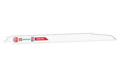 Imperial Blades Demolition 12" Bi-Metal 6 TPI Wood & Nails Reciprocating Blade. Delivers the lowest amount of deflection while cutting wide materials. For rough-in cutting a range of demolition materials. Recommended applications: Wood & Nails, Fiber Cement, Wood, Wood Composites, PVC, Rubber. 1 Pack. Model IBD1206-B
