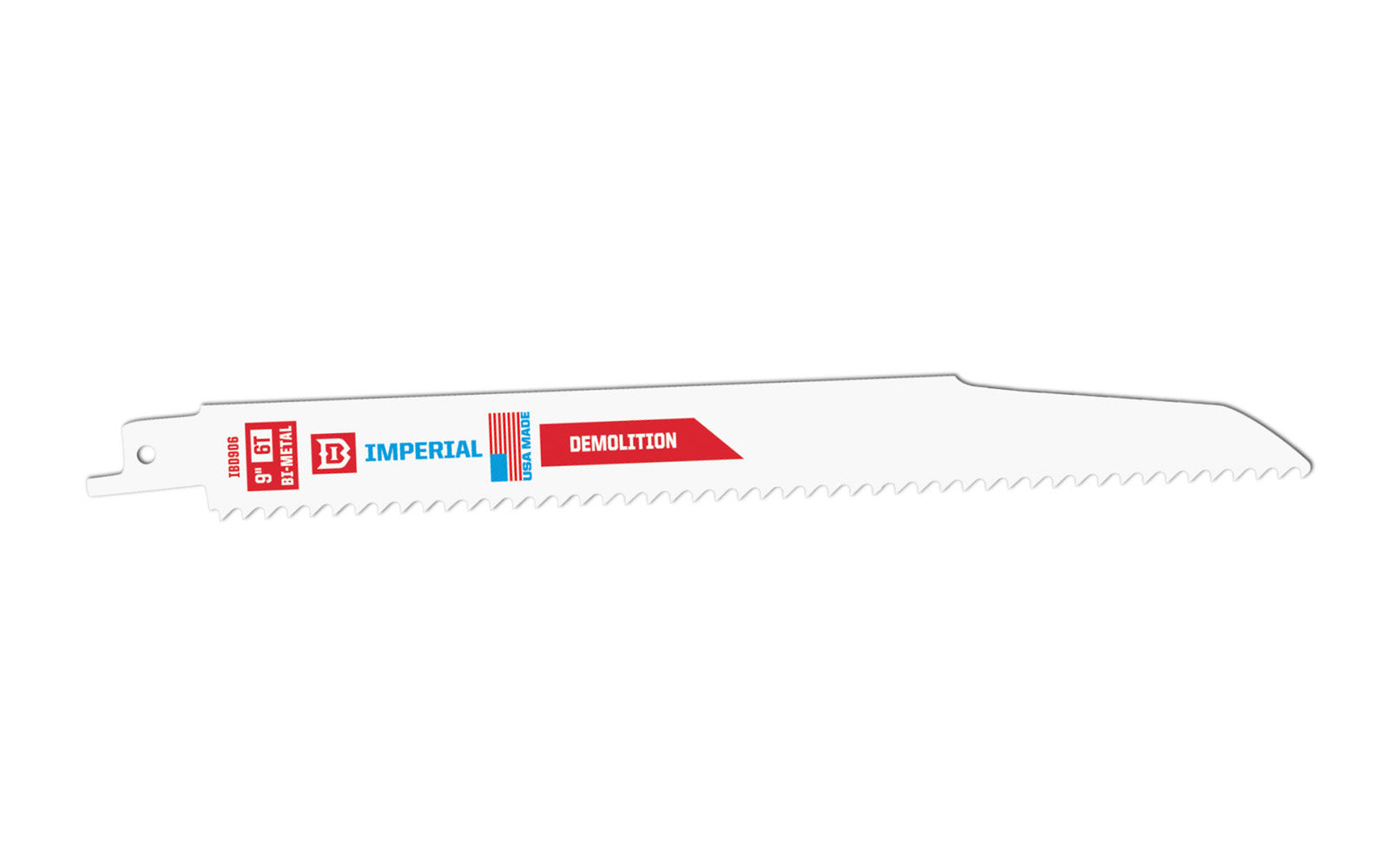 Imperial Blades Demolition 9" Bi-Metal 6 TPI Wood & Nails Reciprocating Blade. Delivers the lowest amount of deflection while cutting wide materials. For rough-in cutting a range of demolition materials. Recommended applications:  Wood & Nails, Fiber Cement, Wood, Wood Composites, PVC, Rubber. 5 Pack. Model IBD906-B