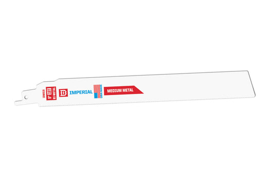 Imperial Blades Extreme Metal 9" 18 TPI Medium Metal Reciprocating Blade. Extended 1" height for extreme rigidity & greater beam strength. Provides smoother & straighter cuts in metal materials. Recommended for Metal (1/8" to 5/16"), Copper Pipe, Thin Metal, Fiber Cement. Made in USA. Bi-Metal blade. Model IBM918-B