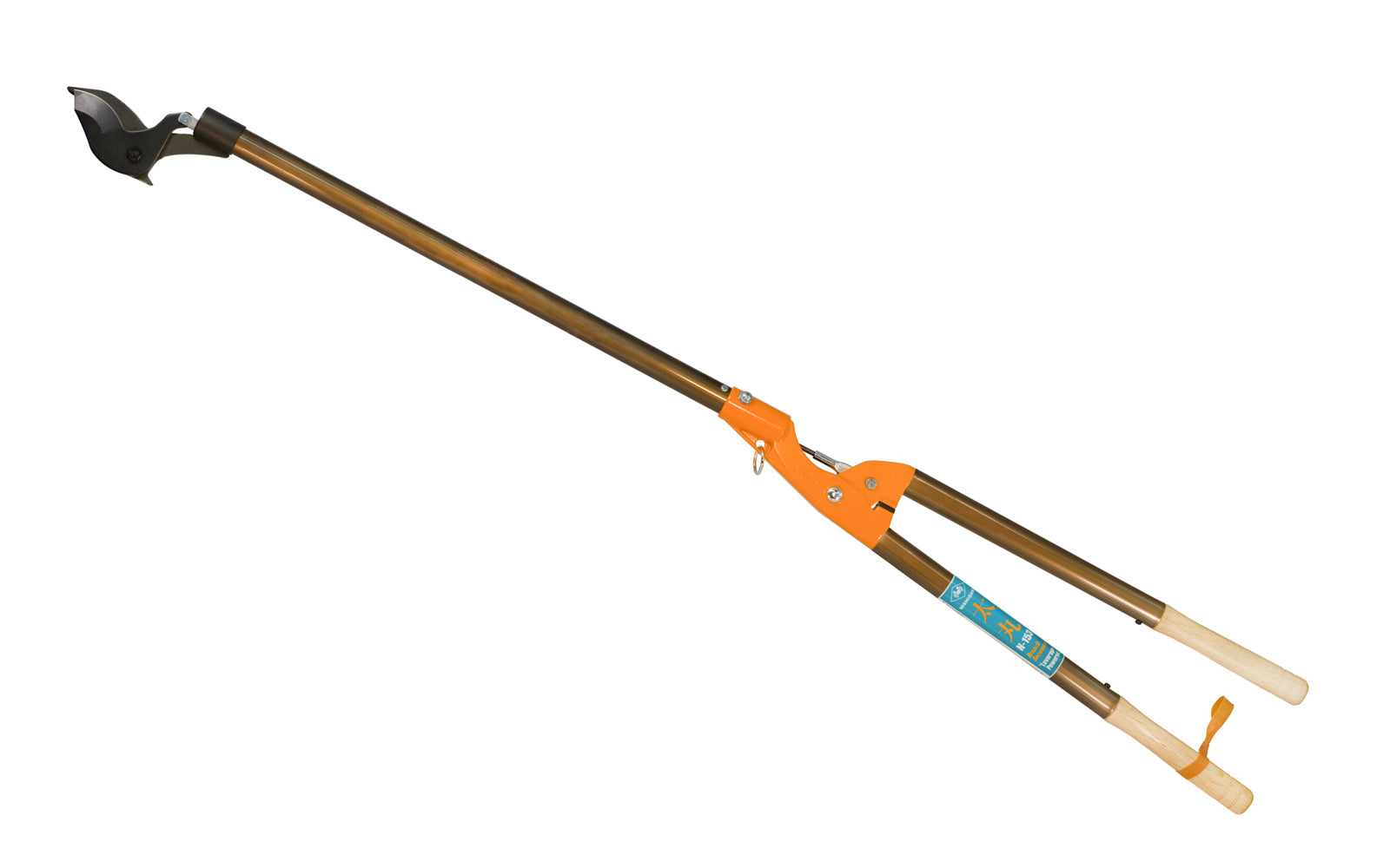 Japanese 59" Nishigaki Compound Action Lopper - Made in Japan · Carbon steel blade with special teflon coating ~ 59" length ~ 1.6" (40 mm) cutting diameter ~ Nishigaki Futomaru - Compound Action -  Japanese Lopper - High reach - Long Lopper - Aluminum Shaft - High Leverage - 110° Swivel - Hook on head pulls branches - for branches, fruit tree, plant pruning - Bypass