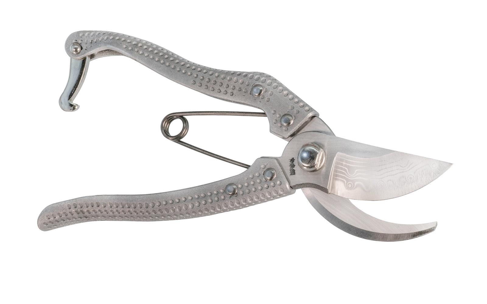 High quality elegant pruners made by Onotetsu in Japan. The blades of this bypass pruner are made from high quality Japanese laminated steel, making the cutting edges razor-sharp & long lasting. 8" pruner size great for many garden tasks such as trimming, pruning, thinning, & general purpose cutting. Damascus Steel.
