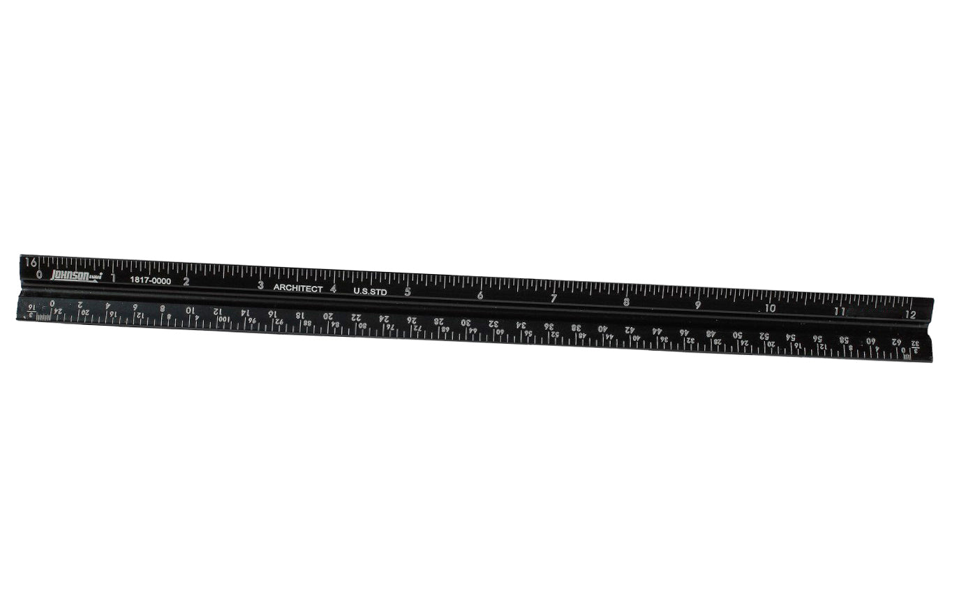 Drafting & measuring for architectural drawings is easy with Johnson's architect's triangular scale. Aluminum extruded triangular ruler has an anodized finish with laser etched gradations, making it durable & easy to read. Divided in 3, 1-1/2, 1, 3/4, 3/16, 3/32, 1/2, 1/4, 1/8, inch per foot & one division in 1/16 inch