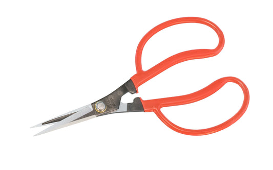 Japanese multi-purpose Koshiji Thinning Snips. Made of high carbon steel, the cutting edges are sharp & cut nicely. Originally developed at the request of a grape farmer, the snips are also used as bud cutting shears for bonsai & other plants because the thin tip makes it easy to work in narrow spaces. 4991579111425